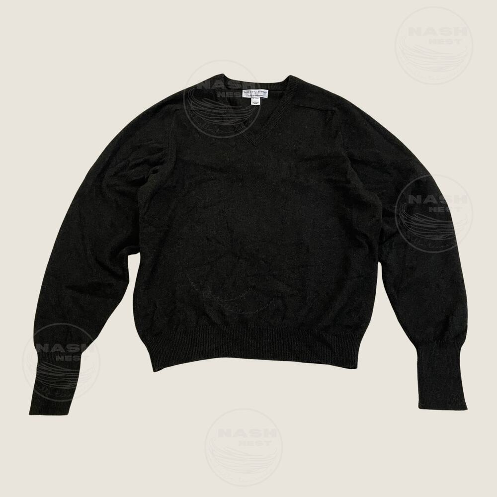 Vintage Saks Fifth Ave Olive Brown 100% Cashmere Sweater | V-Neck, Britain, Rare